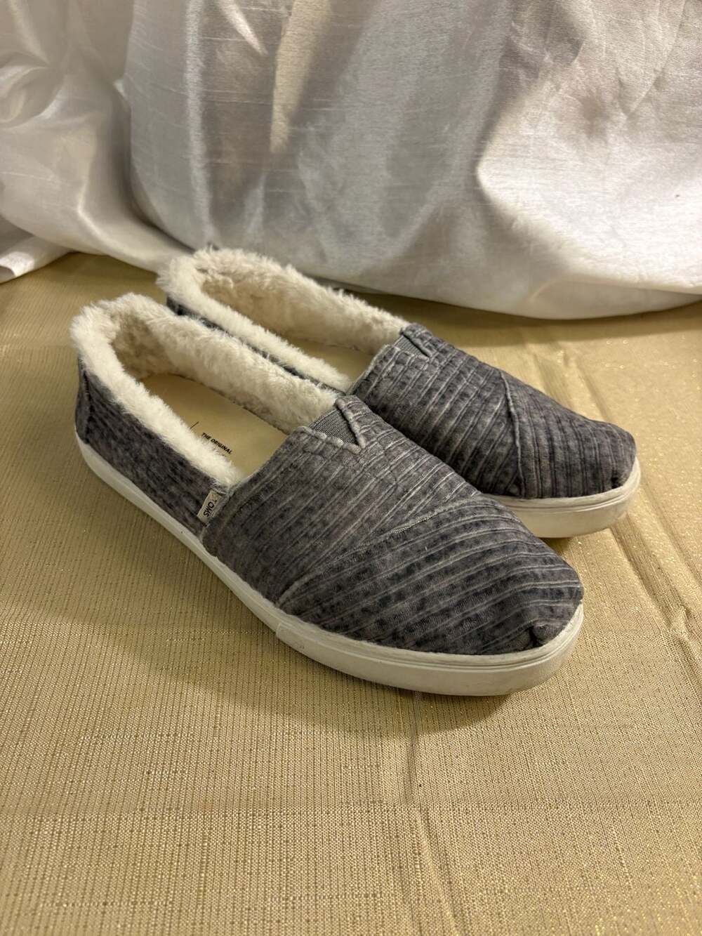 TOMS Alpargata Cupsole Grey Ribbed Corduroy Faux Fur Lined Slip-On Shoes